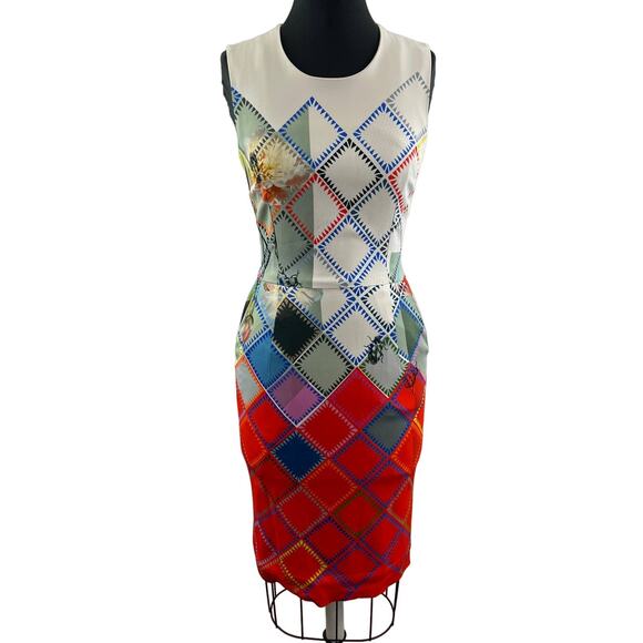 PREEN by Thornton Bregazzi Geometric Trellis Bug Sleeveless Sheath Dress Size S - Picture 1 of 11